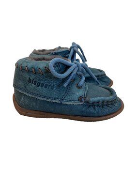 Bisgaard Blue Leather Shearling Lined Moccasin Booties Kids Size 22 US 5.5-6